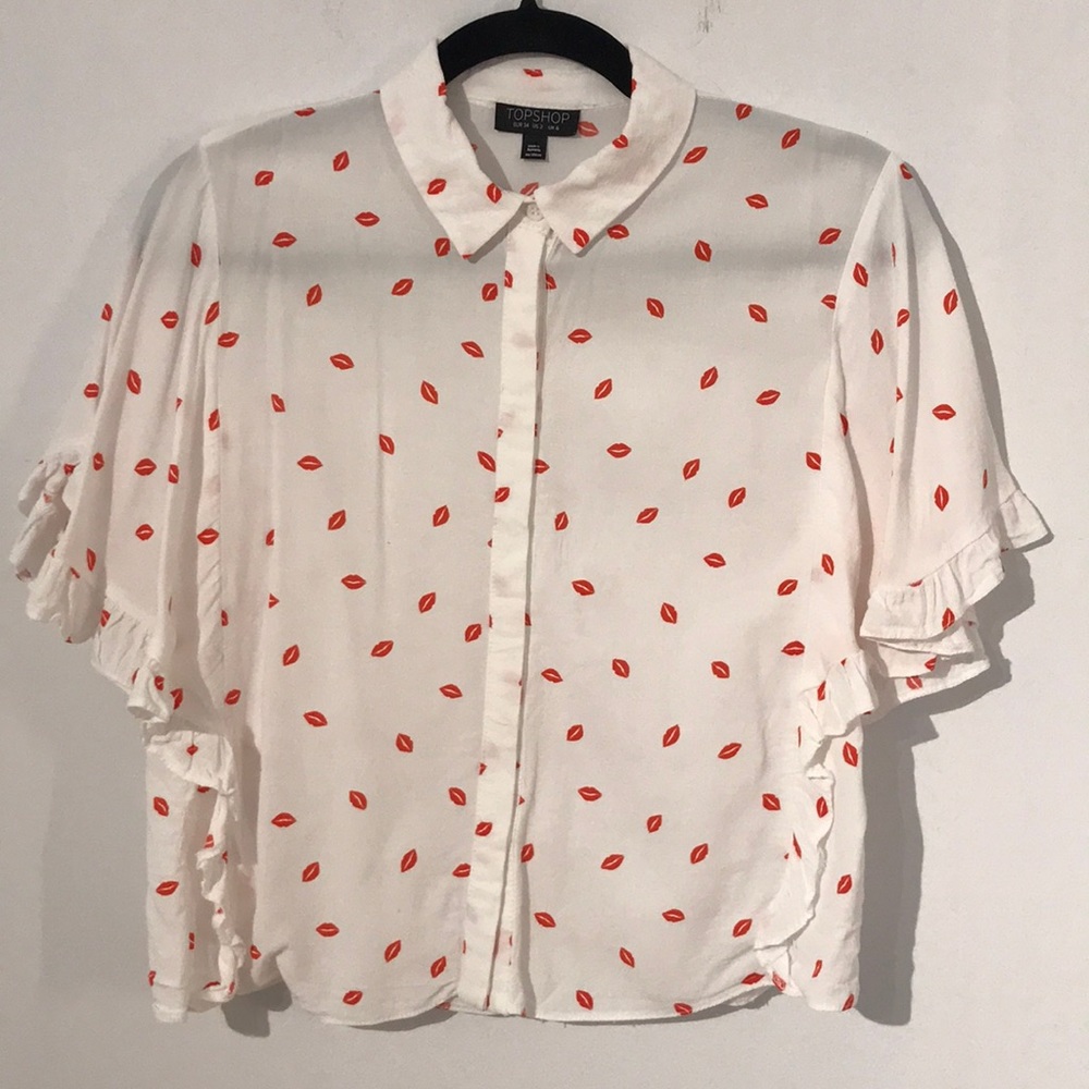 Topshop lip print blouse